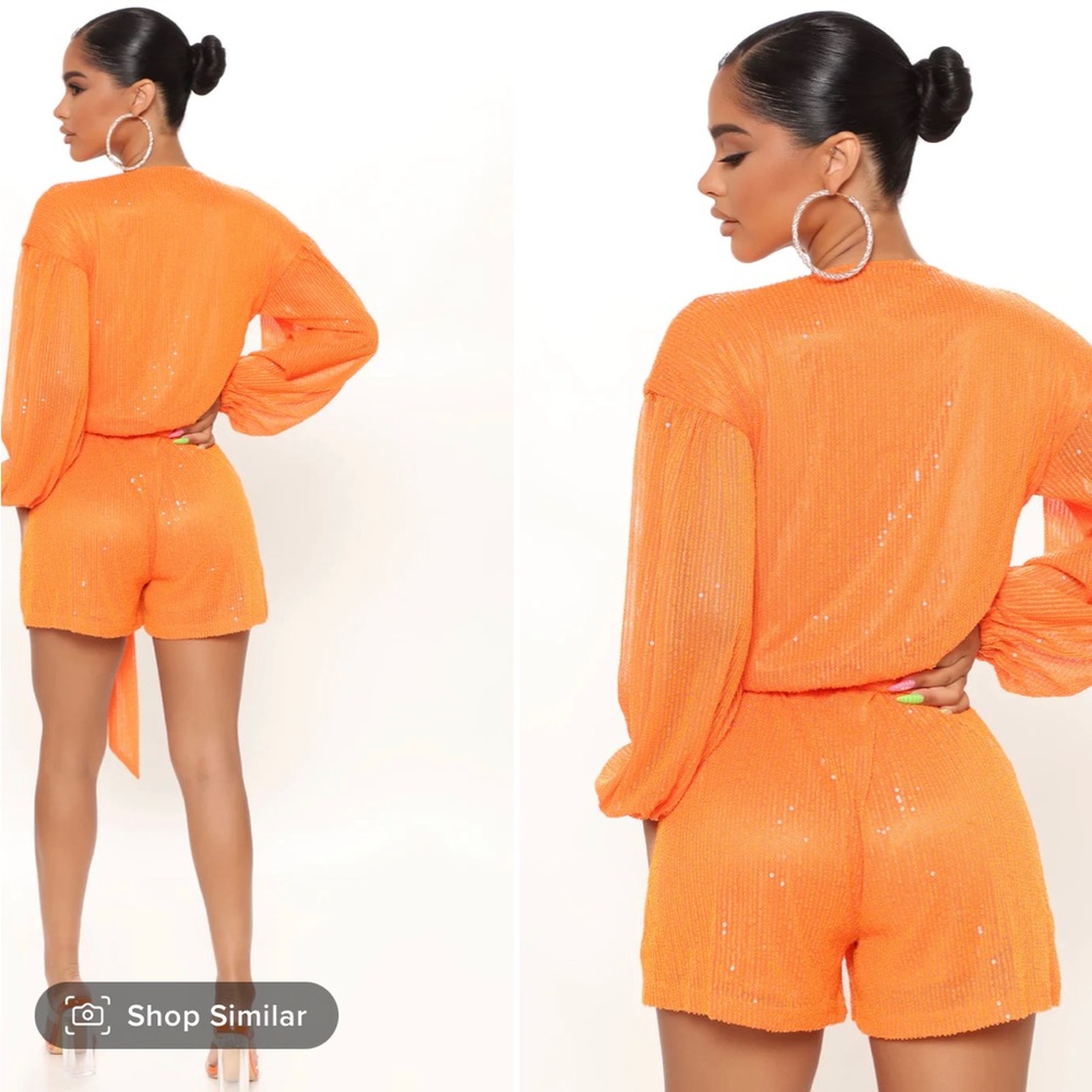 Orange sequins romper from Fashion Nova. Size 1x. Never worn.